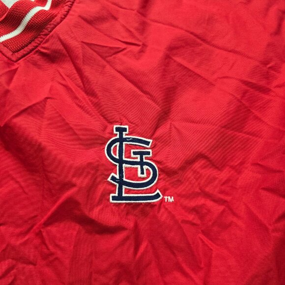 St Louis Cardinals Windbreaker Jacket Mens 2XL Red Pullover MLB Baseball V-Neck - Picture 2 of 9